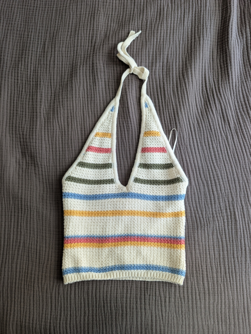 Zara Cream Halter Knit Tank with Multi-Color Stripes